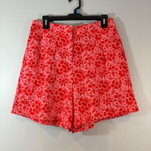 J. Crew Womens Floral Linen Blend Shorts Elastic Waist Casual Summer Red Pink 10